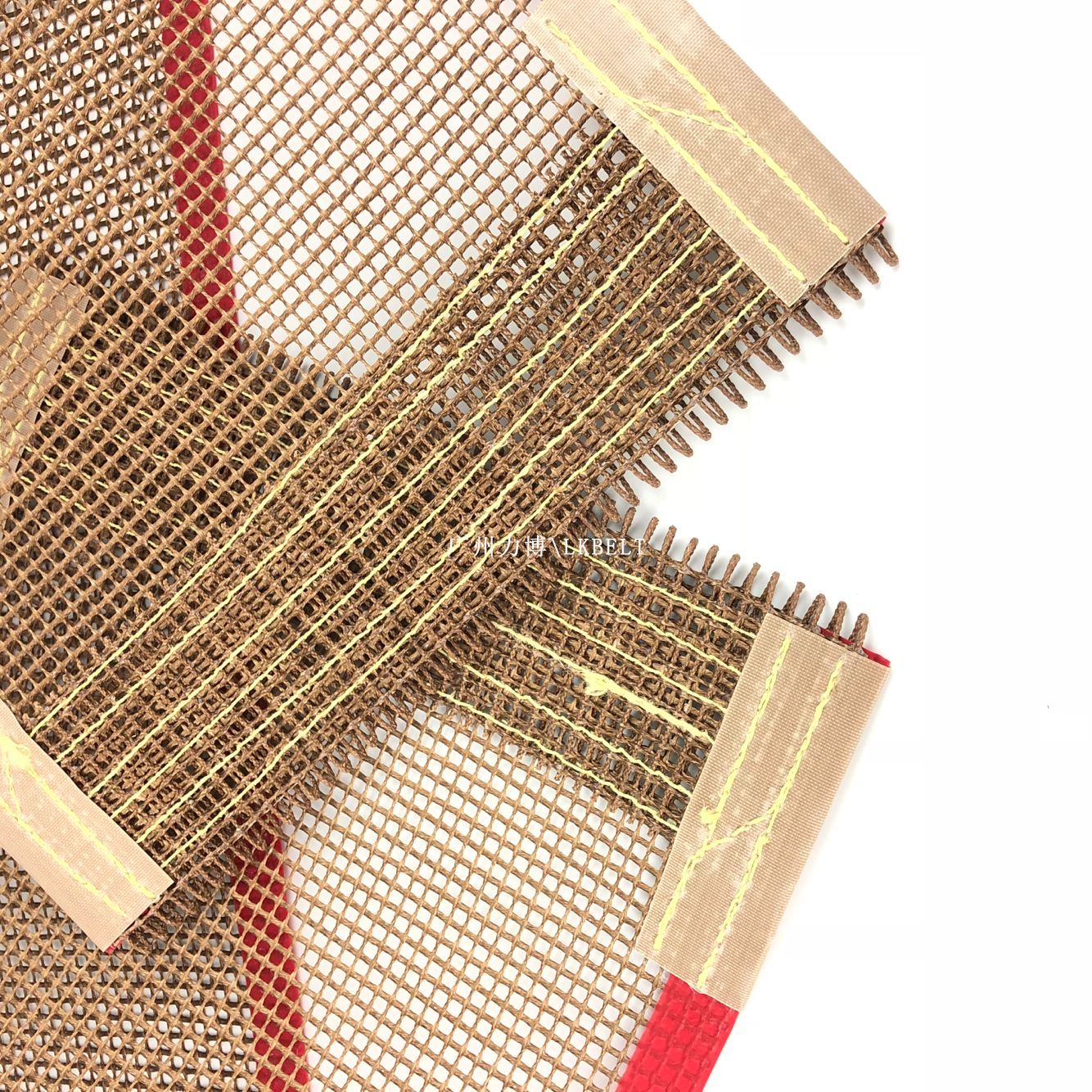 PTFE fiberglass mesh belt with looped joint ends and reinforced edges