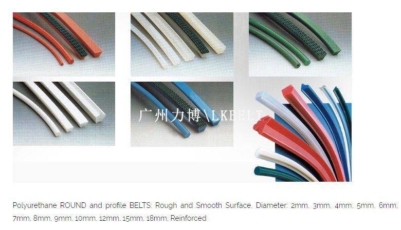 LKBELT polyurethane round cords and other profile belts in different surface finishes