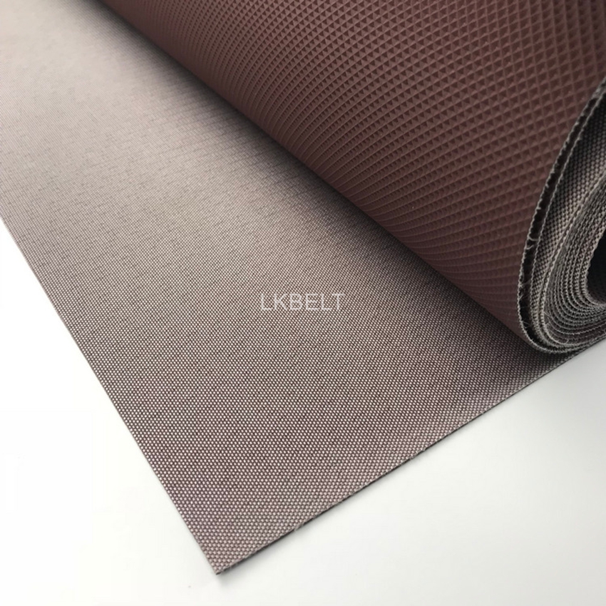 Fabric underside of brown patterned PVC belt