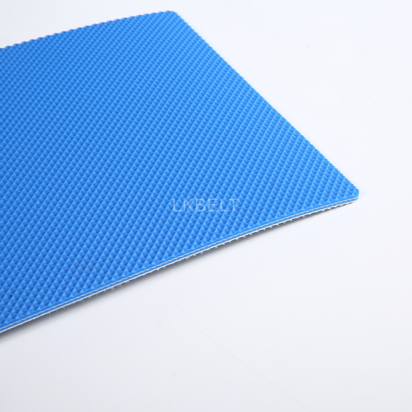 Blue diamond-pattern belt surface and edge