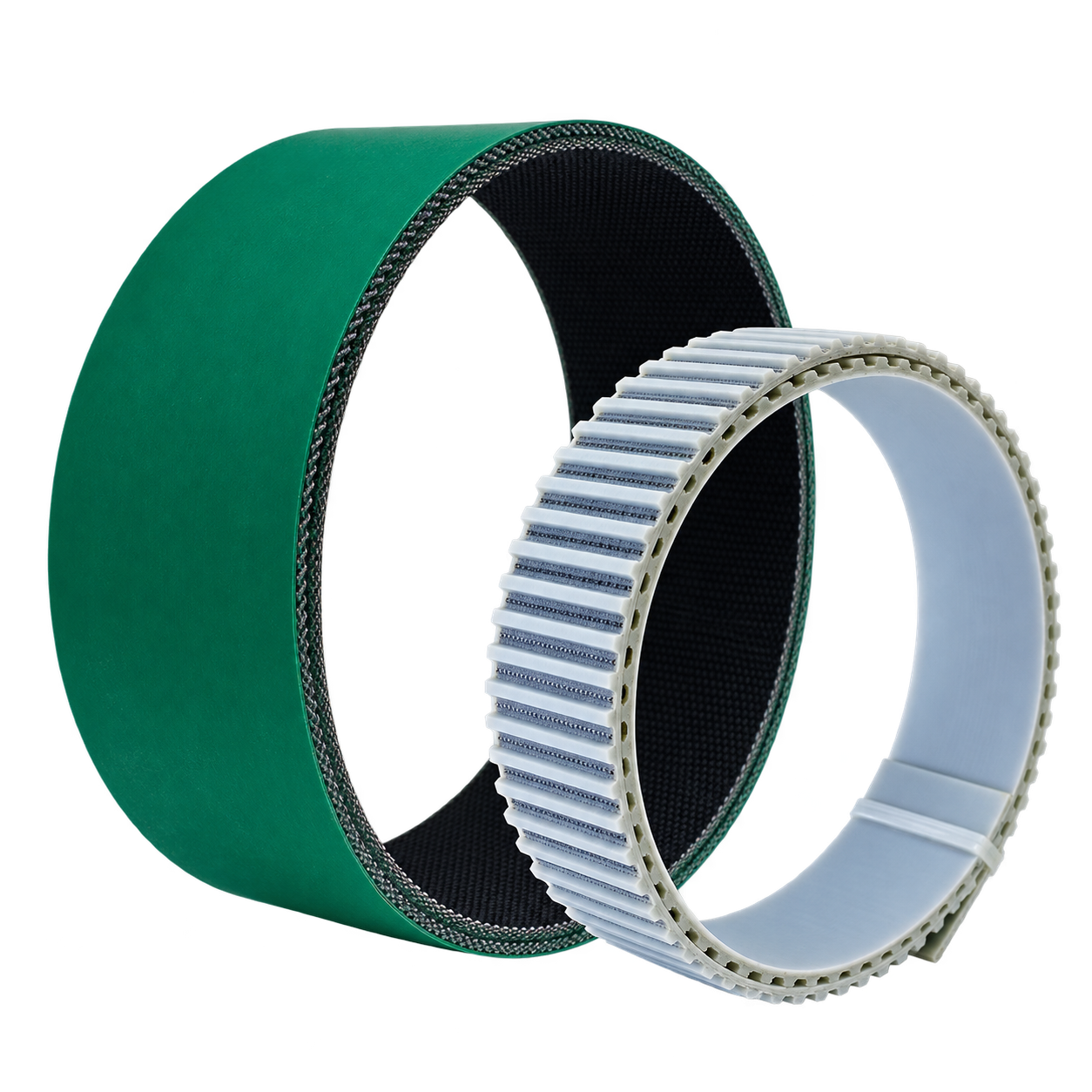 LKBELT green conveyor belt and light-gray PU timing belt