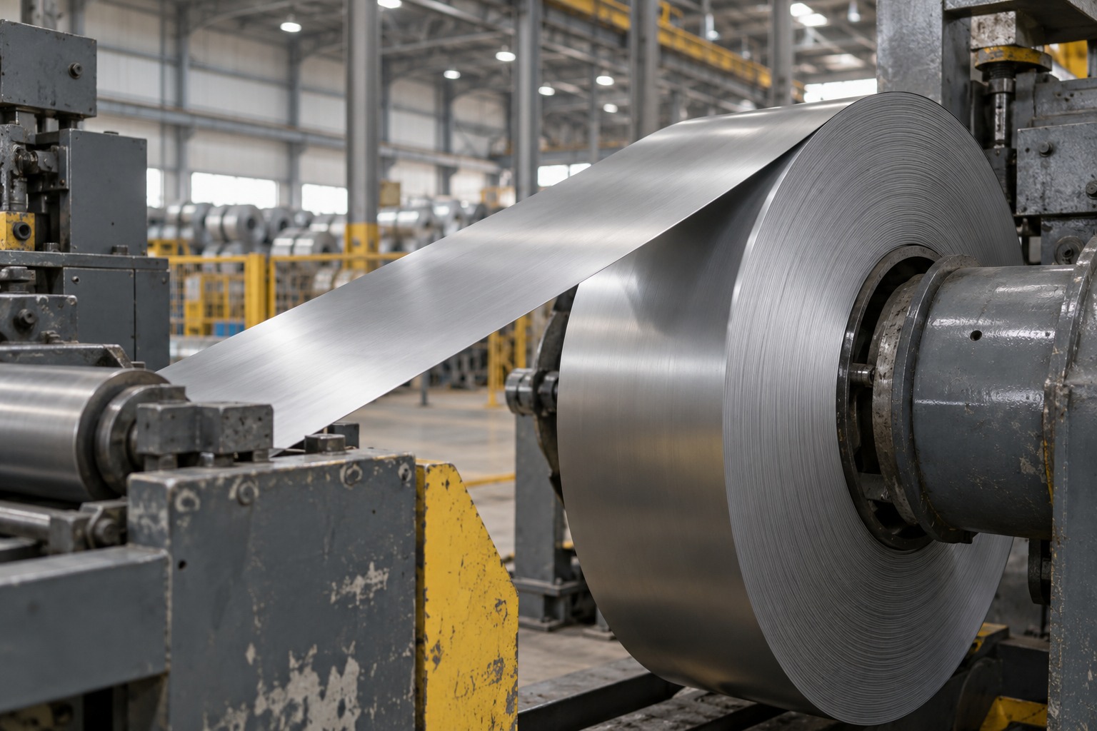 Steel coil and strip on a processing line
